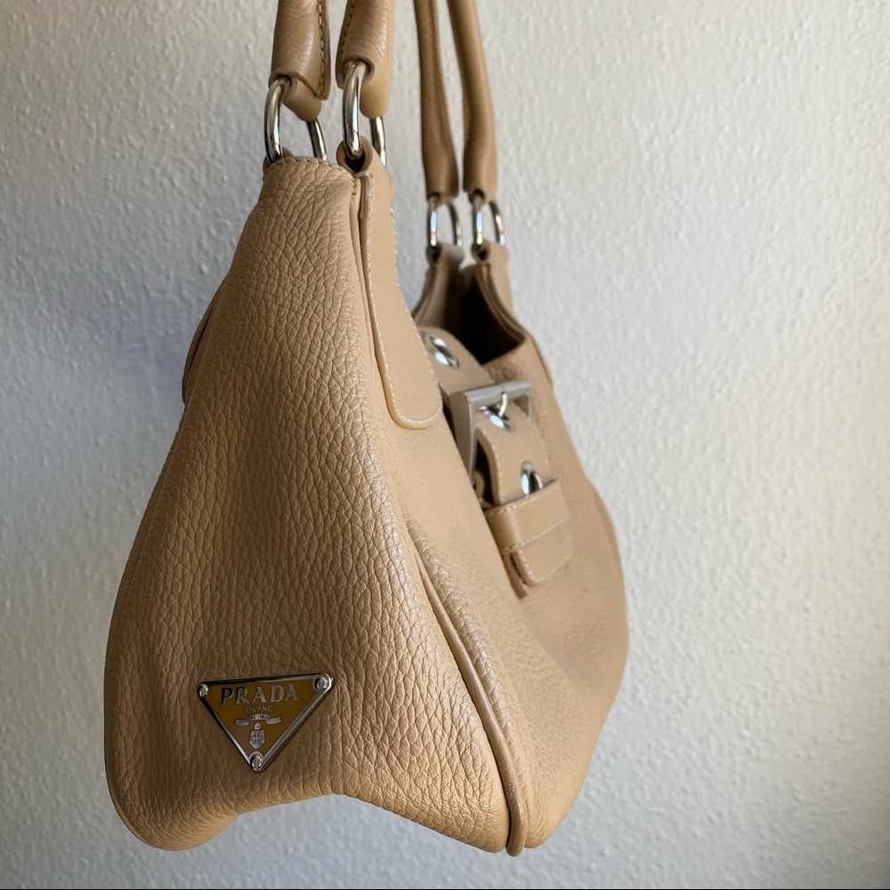 Prada Beige Northwest Leather Buckle Baguette Purse